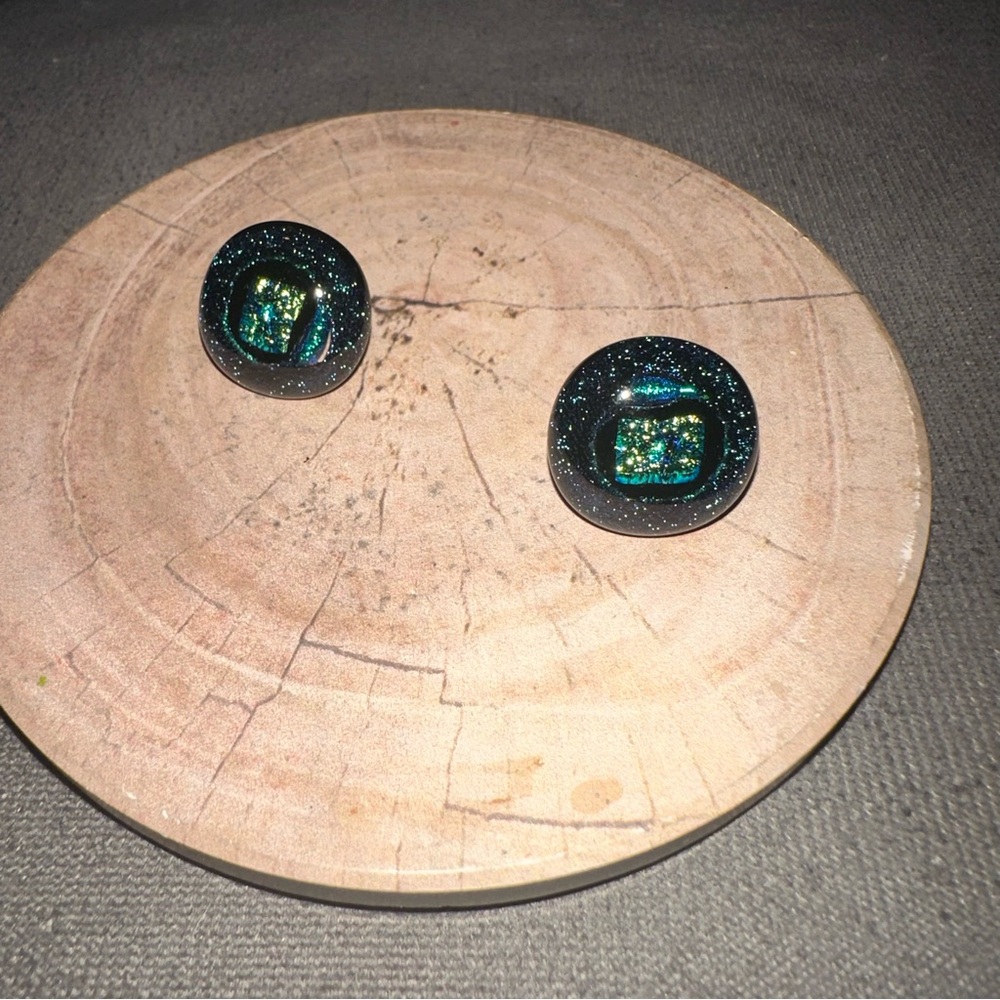 Dichroic Glass pierced earrings blue aqua